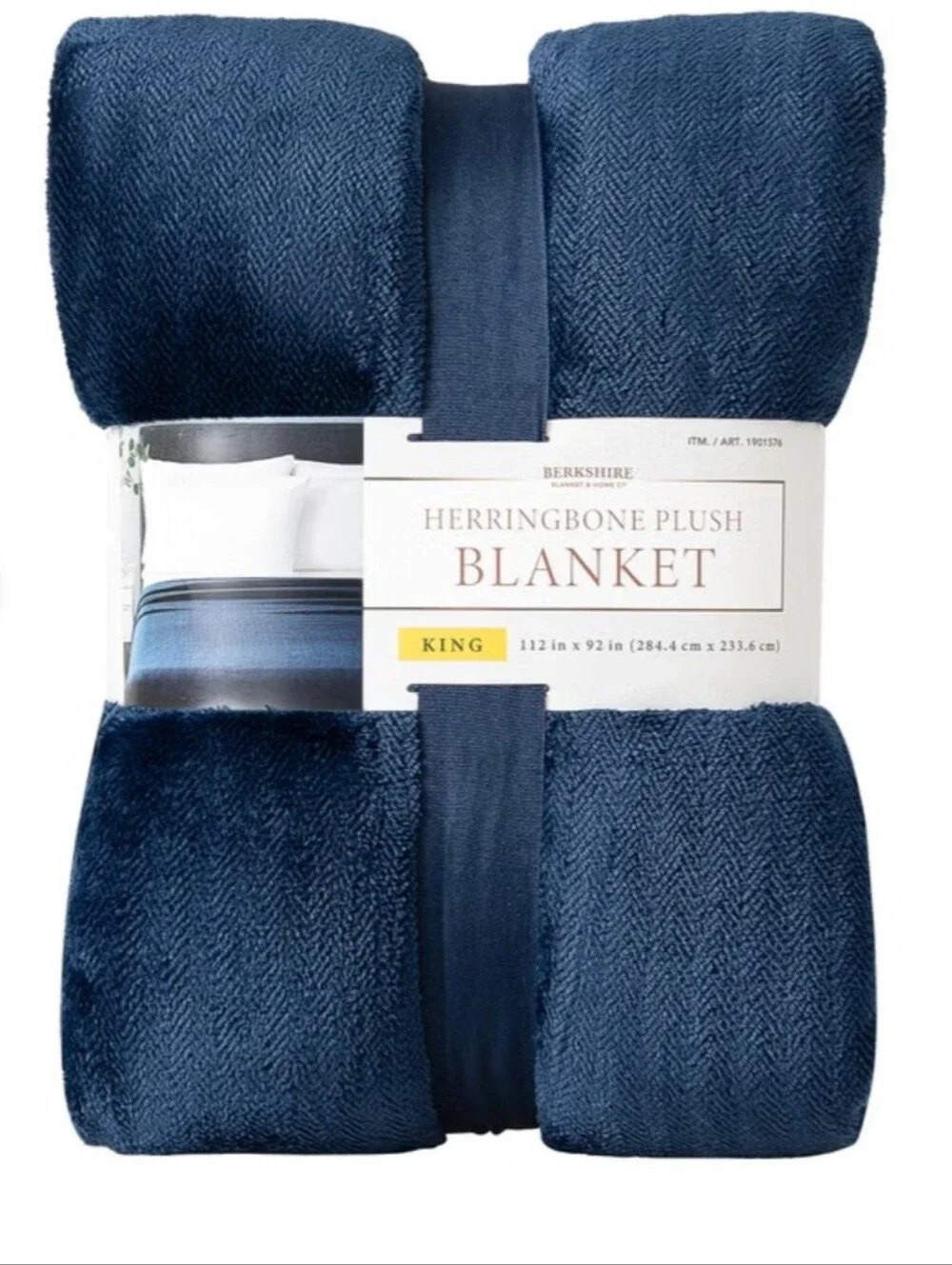 Berkshire Herringbone Plush Blanket - Navy , King